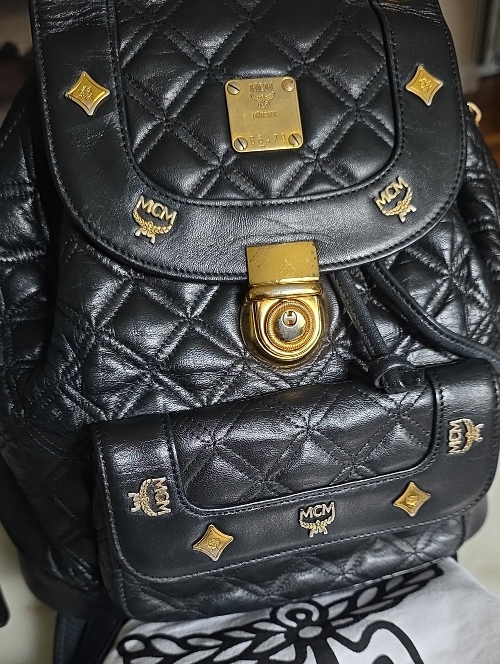 MCM Quilted Leather Black Backpack with Gold Hardware & Dustbag - Picture 7 of 16